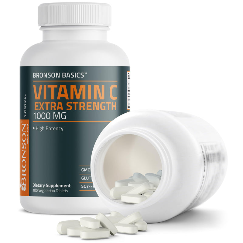 Bronson Vitamin C 1000 mg as Ascorbic Acid, 100 Vegetarian Tablets | Extra Strength Formula, Supports a Healthy Immune System, Non-GMO, Gluten-Free & Soy-Free 100 Count (Pack of 1)