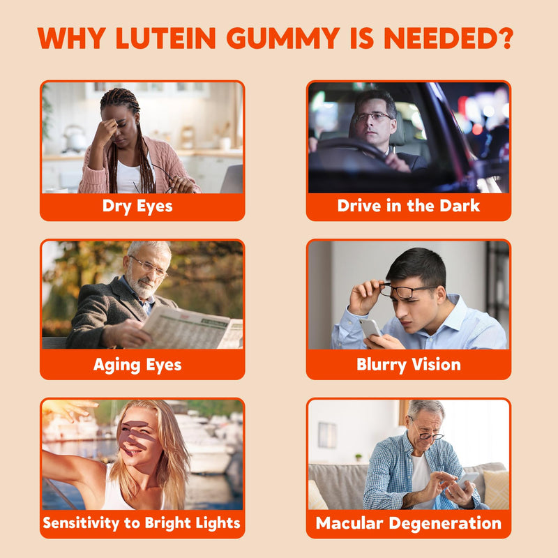 [Australia] - Sugar-Free Lutein Zeaxanthin Supplements Gummies (25mg) Vitamins A, C, E, Bilberry, Astaxanthin - with Coconut Oil for Better Absorption - for Adults Vision, Eye, Brain, Skin Health - Vegan, 60 Count 