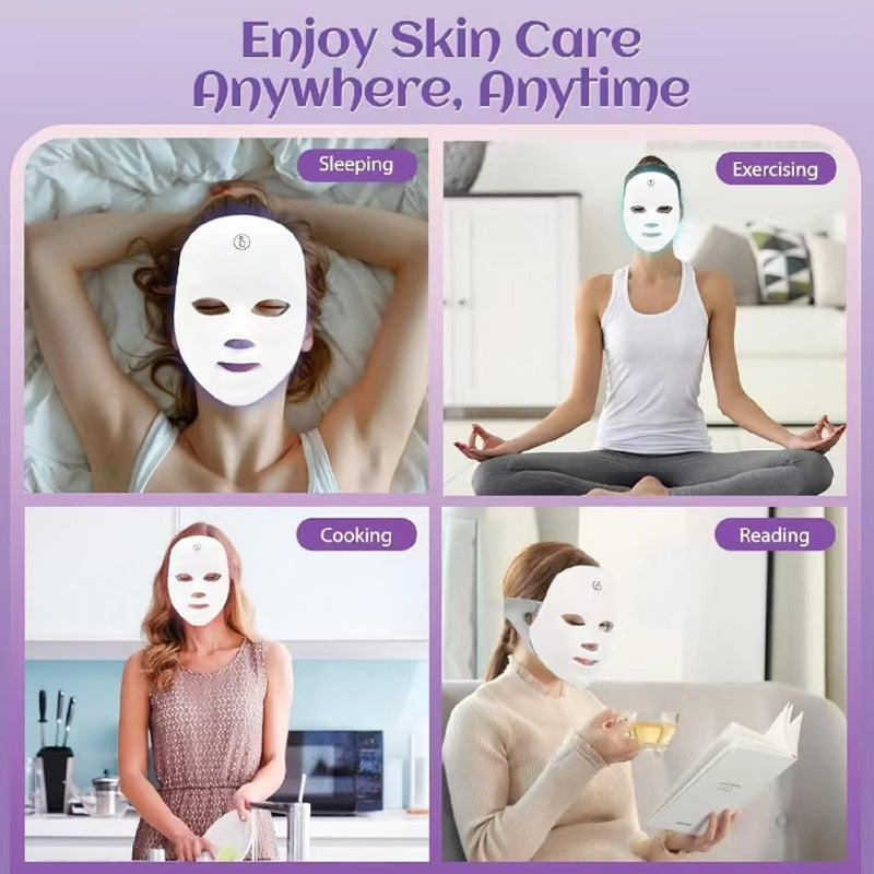 Multi-Color LED Glow Facial Mask - Rechargeable Beauty Lighting Device with Auto Timer (White) White