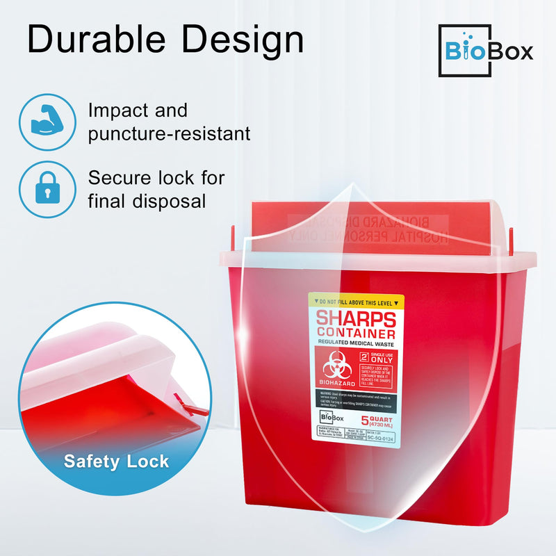[Australia] - Sharps Container Large - Sharps Containers for Home Use and Labs - Portable Needle Disposal and Travel Size Biohazard Bin - 5 Quart (Pack of 1) 1.0 