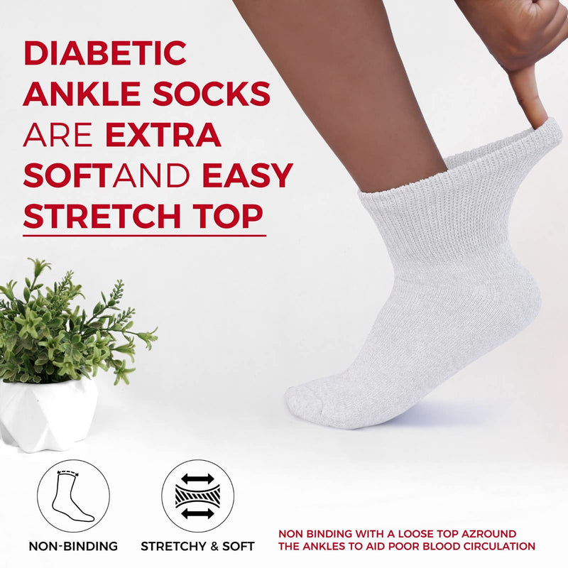 [Australia] - Diabetic Ankle Socks, Non-Binding Circulatory Doctor Approved Cushion Cotton Quarter Socks for Men’s Women’s 3,6,12 Pack 10-13 3 Pack White 