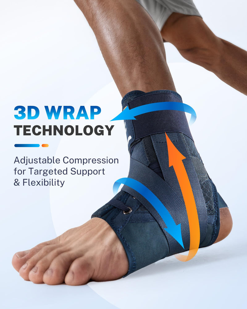 Quick Lace up Ankle Brace for Men Women, Figure 8 Adjustable Compression Support for Achilles Tendonitis, Sprained Ankle& Swelling, Basketball/Soccer/volleyball/Daily Use, M Blue