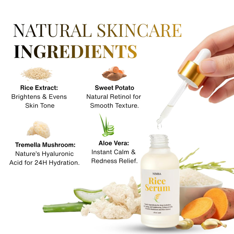 NIMBA Rice Serum for Glass Skin | Premium Anti-Aging Face Serum with Tremella Extract & Sweet Potato | Deep Hydration, Skin Barrier Natural & Handmade