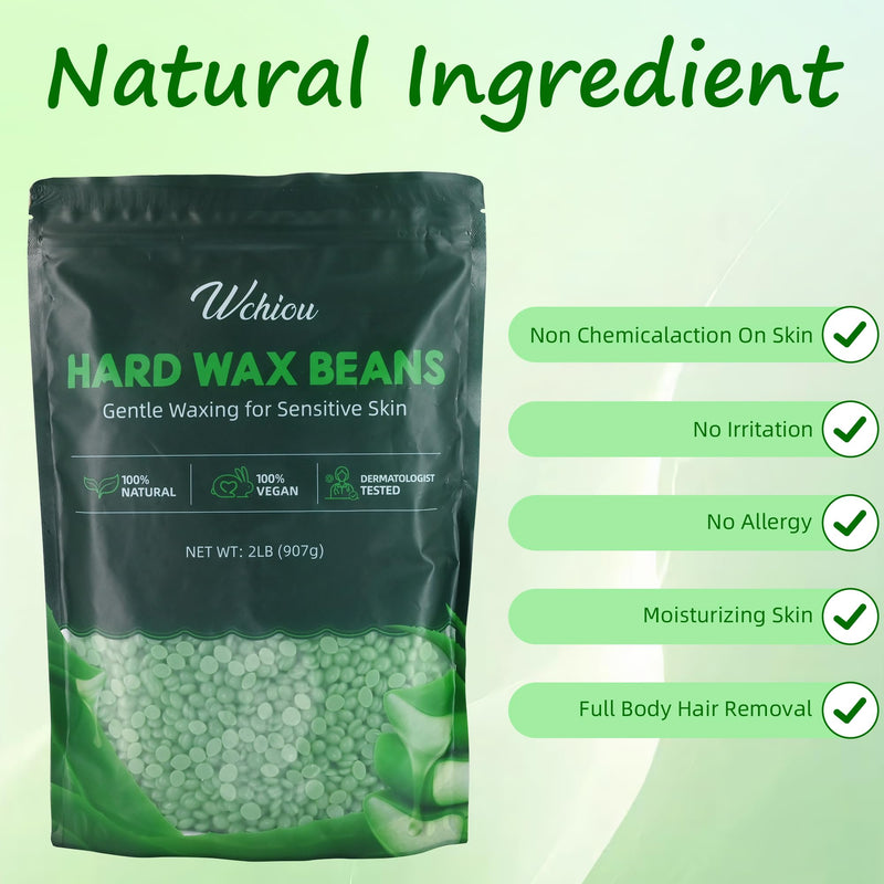 [Australia] - Hair Removal Wax, 2lb Wax Beads for Sensitive Skin, With Pure Aloe Vera, For Face, Eyebrow, Leg, Bikini, Brazilian Waxing, Coarse Body Hair Specific Green-2lb 