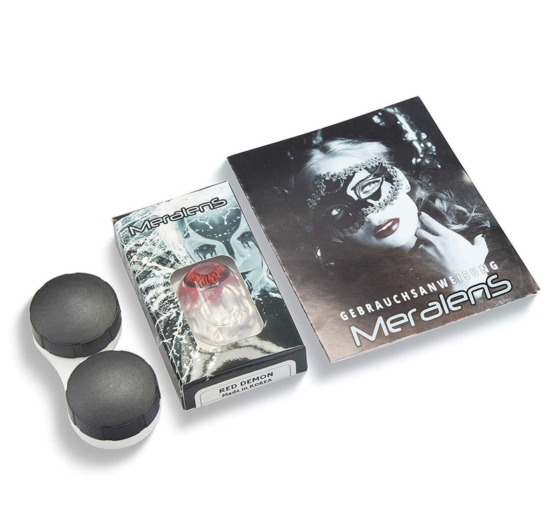 [Australia] - Meralens 1 pair of colored red Crazy Fun red demon annual contact lenses. Top quality for carnival and carnival with free contact lens case without strength 