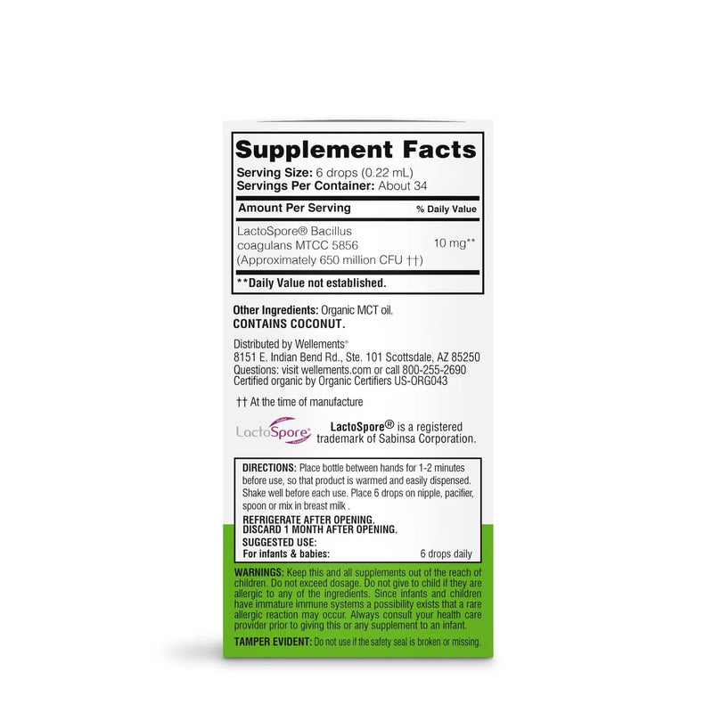 [Australia] - Wellements Organic Baby Probiotic Drops | Digestive and Immune Support for Infants and Toddlers | Essential Support for Baby Gut Health | USDA Organic | Preservative Free | 0.25 Fl Oz | Newborn+ 