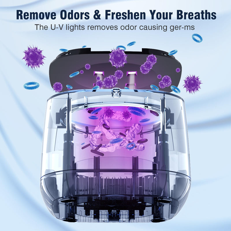 [Australia] - Ultrasonic Retainer Cleaner Machine U-V, 45KHz, 2 Modes Quiet, Denture Aligner Cleaner Dental Cleaning Pod Ultrasonic Cleaner for All Dental Appliances, Mouth Guard Jewelry 6.8oz Black 