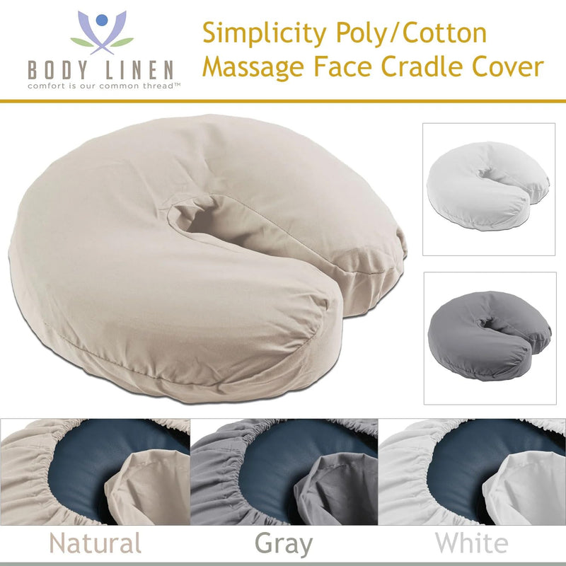 [Australia] - Body Linen Simplicity Poly Cotton Massage Face Cradle Covers (White, 10 Pack) - Clean, Crisp Fabric for Frequent Use and Washing, Colorfast and Latex-Free, Fits All Standard Massage Tables White 