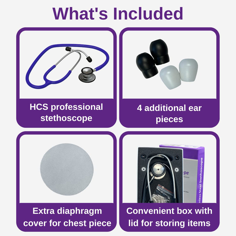 [Australia] - HCS Blue Stethoscope - Premium Stainless Steel, Dual Head Medical Stethoscope for Nurses, Doctors, Veterinary - 22 inch Tubing 