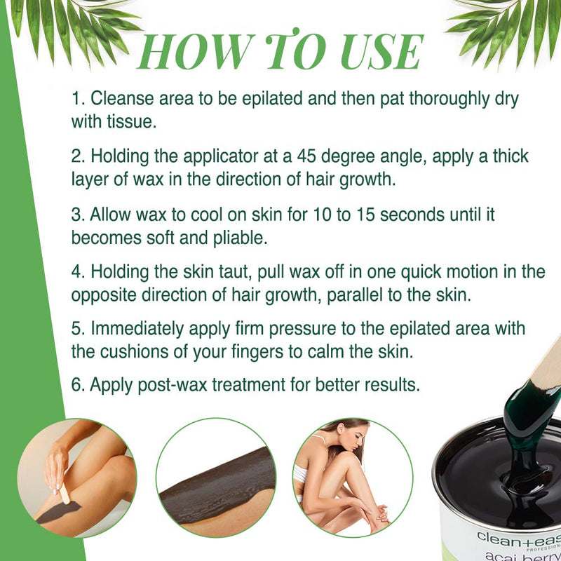 [Australia] - Clean + Easy Acai Berry Hard Wax for Hair Removal – Non-Strip, Depilatory Wax for Painless Full Body, Face, Bikini Brazilian Waxing, Removes Fine to Coarse Hair, 14 oz 