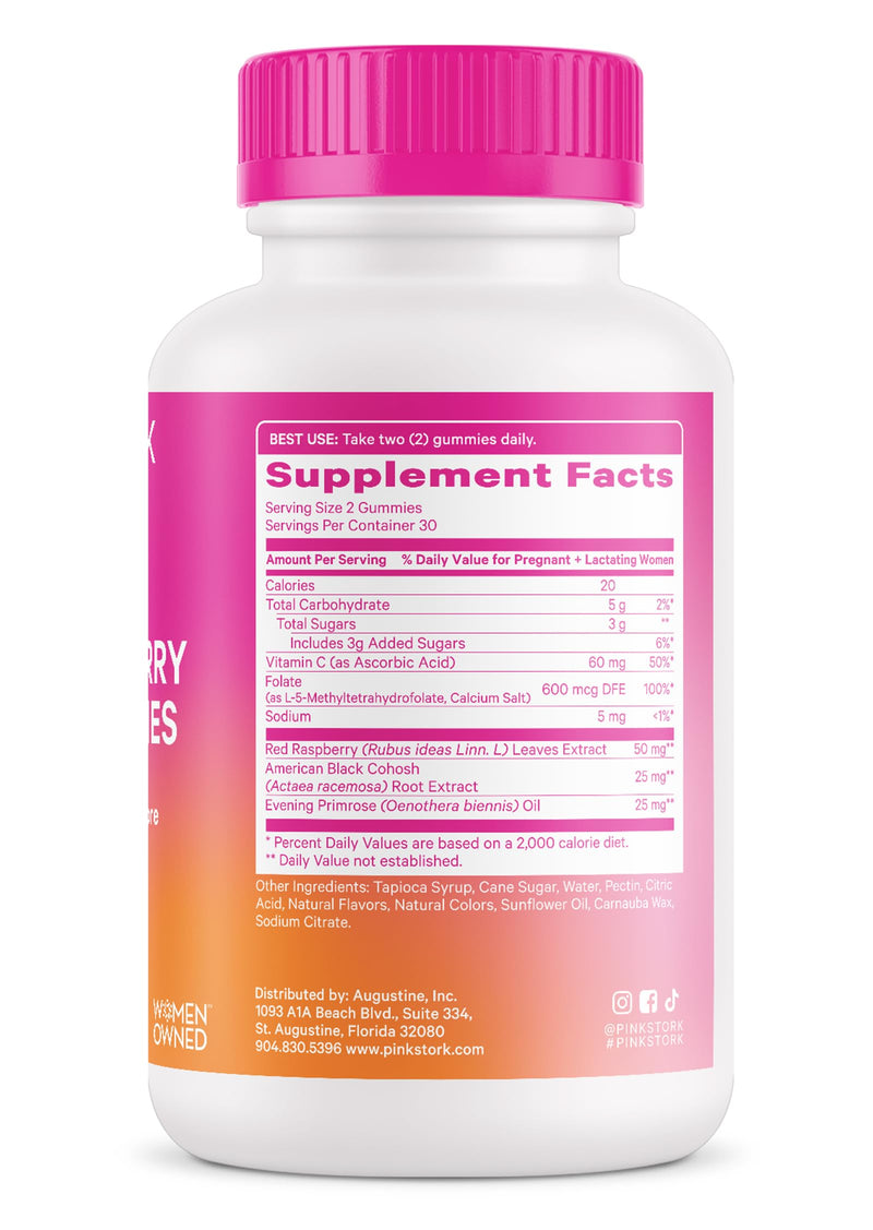 [Australia] - Pink Stork Red Raspberry Leaf Gummies - Third Trimester Labor Prep + Postpartum Mood Essentials with Evening Primrose Oil + Black Cohosh - 60 Vegan Gummy Supplements, Non-GMO 