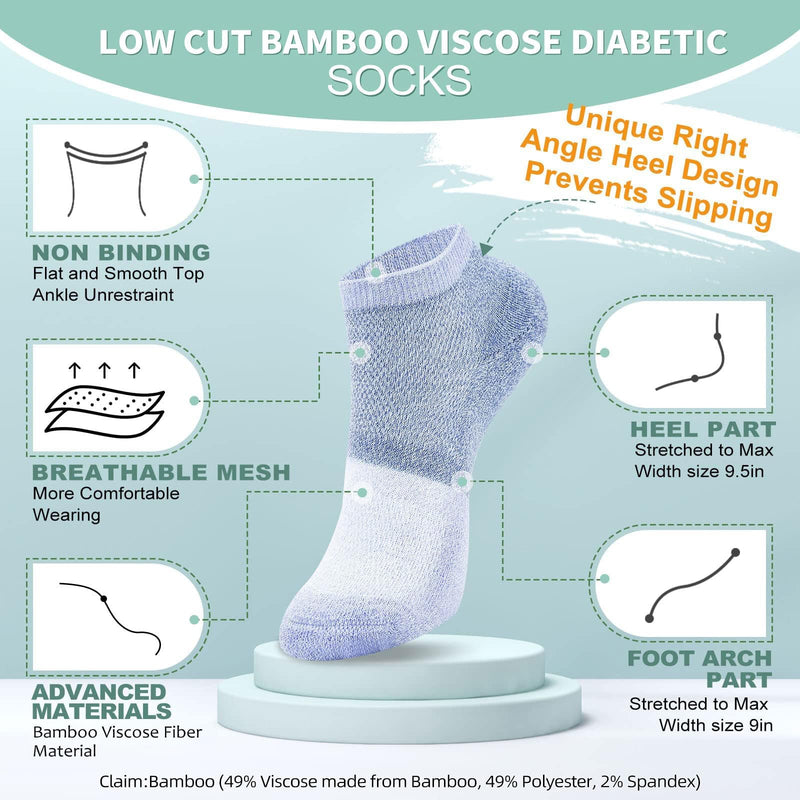 [Australia] - Diabetic Socks for Women&Men-6 Pairs Bamboo Viscose Non Binding Diabetic Ankle Low Cut Sock Size 6-9 9-11 Medium Purple/Green/Orange Red/Pale Purple/Black/White 