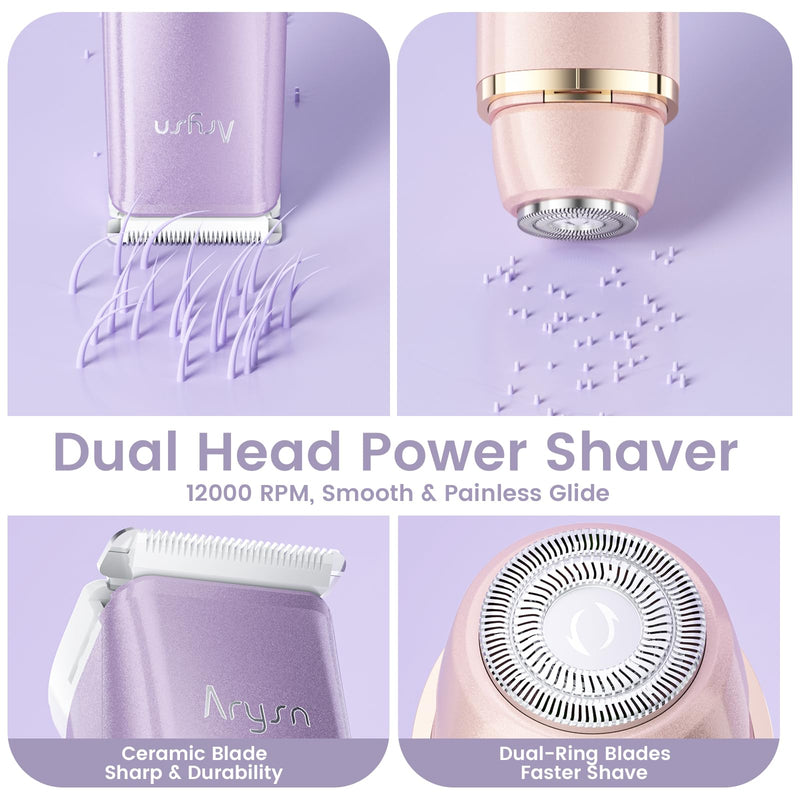 Bikini Trimmer for Women, 2 in 1 Dual Head Rechargeable Electric Shaver, Painless Pubic Hair Trimmer for Underarm Leg Arm Body Face– IPX7 Waterproof & Travel-Friendly, ElegantPurple