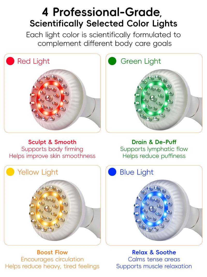 Lymphatic Drainage Massager for Body Sculpting & Cellulite – Body Sculpting Machine & Anti Cellulite Massage Tool for Stretch Marks with 4-Color Light, Pulse, Heat & Vibration for Waist, Legs & Arms