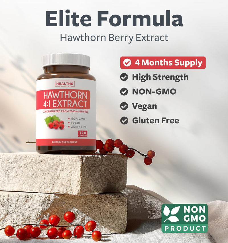 [Australia] - Super Potent Hawthorn Berry Extract Capsules - Hawthorn Berry Supplement made from Extra Strength Concentrate to Support Heart and Digestive Health - Vegan Non-GMO & Gluten Free (4 Month Supply) 120 Count (Pack of 1) 