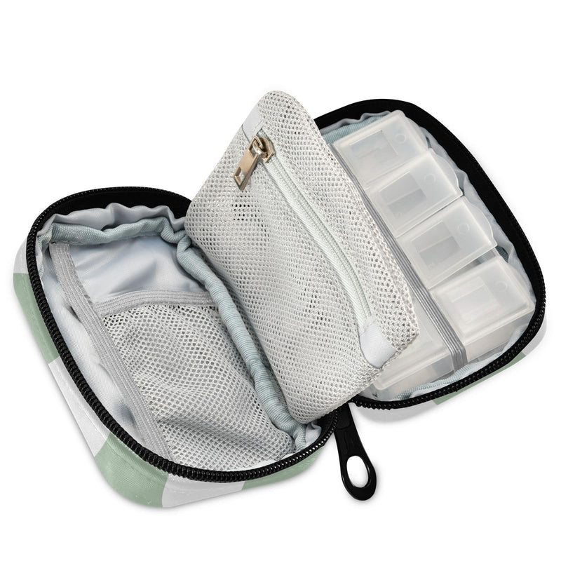 Checkered Green and White Travel Pill Organizer Weekly Small (Cute) Pill Box 7 Day Pill Case Vitamin Holder Pill Bottle Organizer Checkered Green and White one size