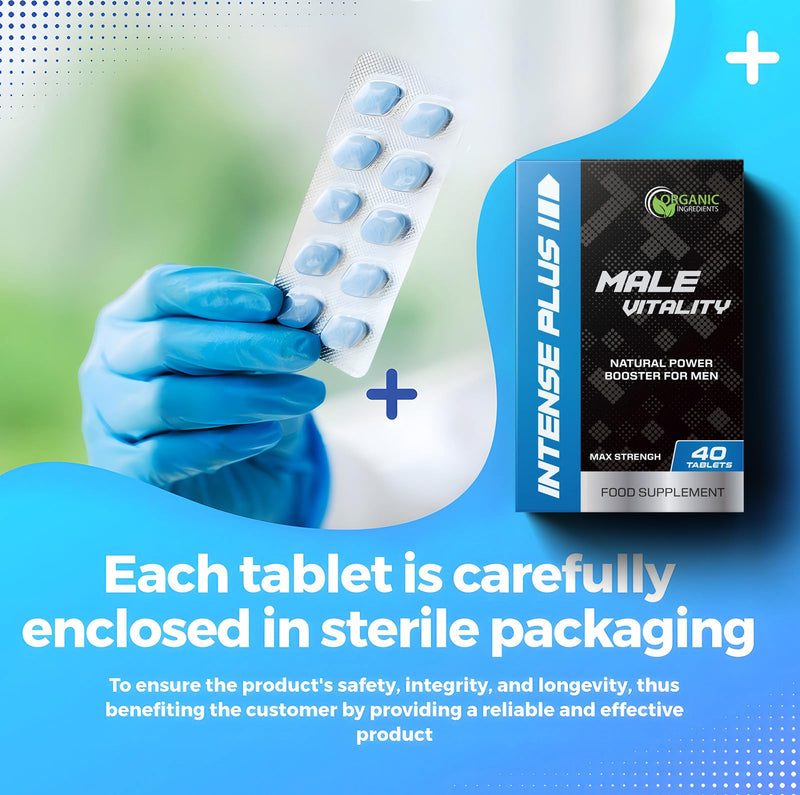 Intense Plus 40 Tablets for Men – Extra Strong, Fast-Acting Energy and Stamina Pills – for Enhanced Performance with Ginseng and Herbal Extracts – Made in The UK