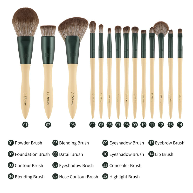 DUcare Makeup Brushes 14Pcs with 3Pcs Makeup Spong & Cosmetic Bag &Oil Blotting Sheets for Face