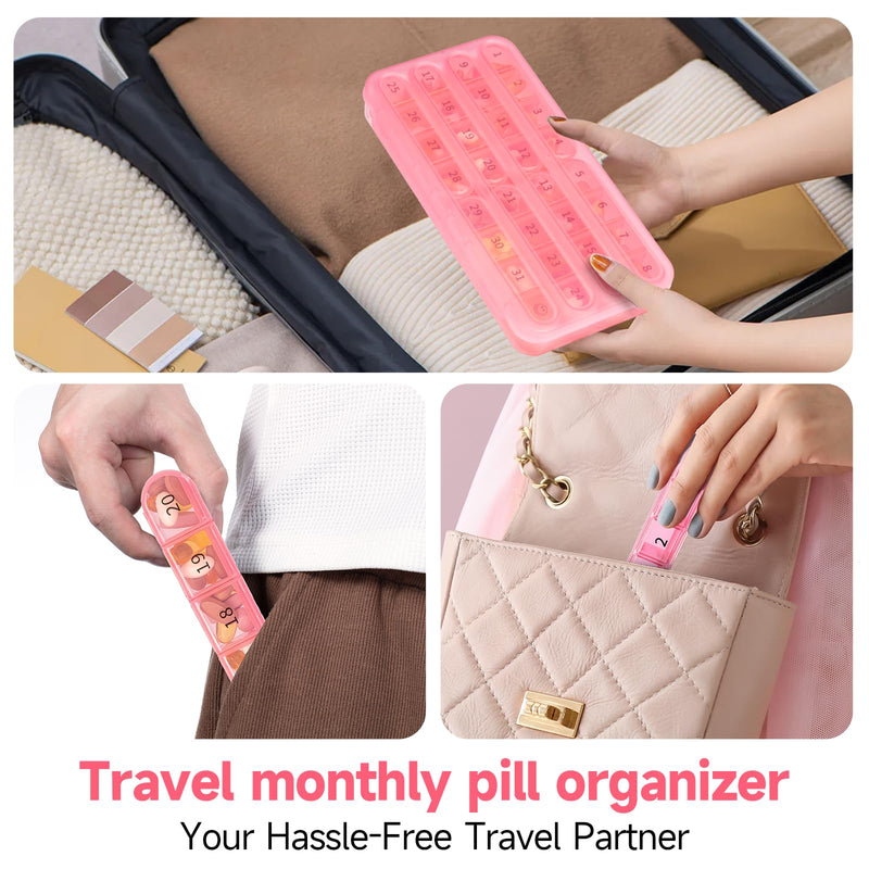 [Australia] - Zoksi Monthly Pill Organizer 1 Time a Day, 30 Day Pill Box Organizer Once a Day, One Month Large Pill Case for Travel, 31 Day Daily Medcine Container for Vitamins, Supplement & Medication (Pink) Pink 