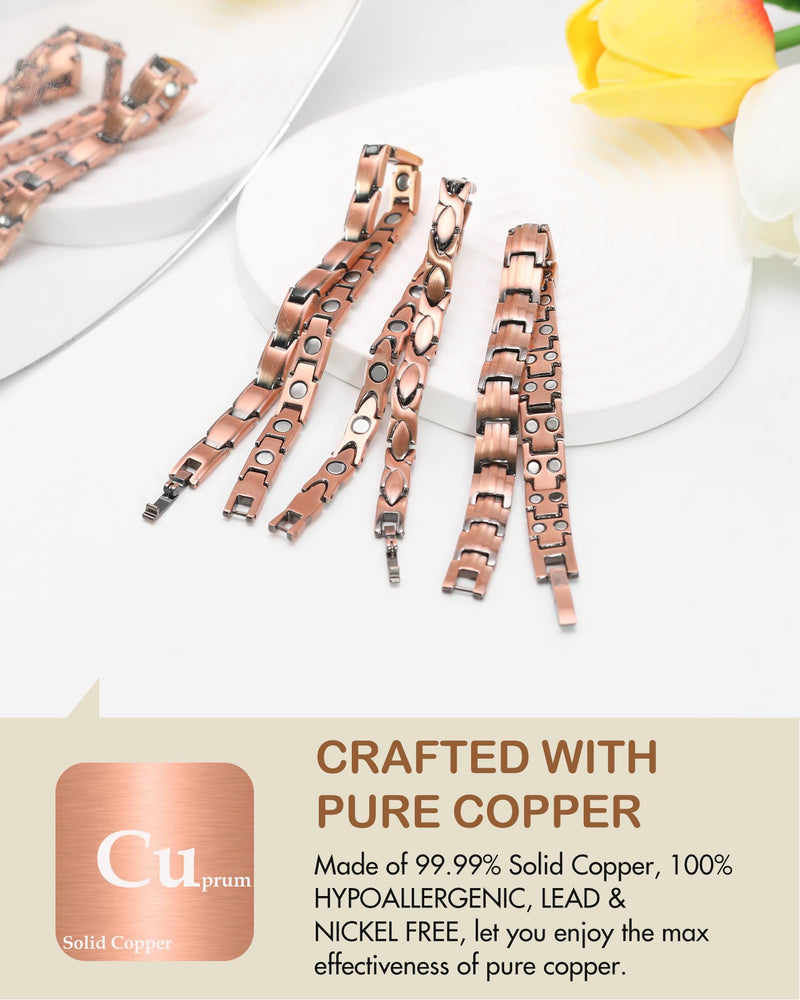 [Australia] - Feraco Copper Bracelets for Women, 2X Ultra Strength Magnetic Bracelet with 3500 Gauss Magnets, Adjustable with Sizing Tool, 99.99% Pure Copper Jewelry 2X Strength Sleek 