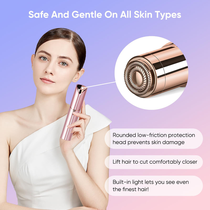 [Australia] - Facial Hair Removal for Women- as Seen on TV Painless Face Shaver -Painless Womens Facial Hair Remover with 2 Replacement Heads, Lipstick-Sized, USB Rechargeable（Rose Gold） rose-gold 