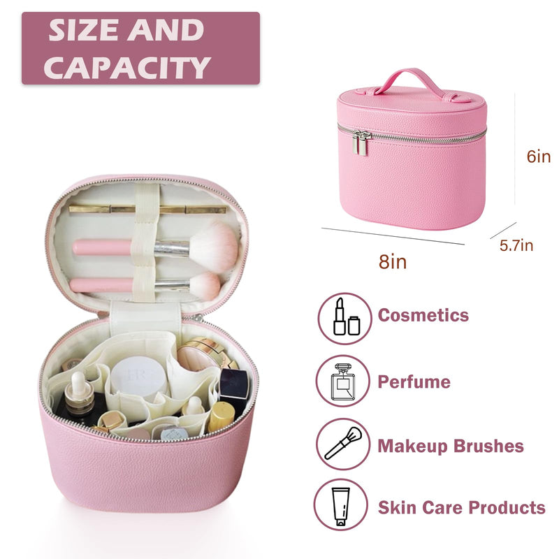 Makeup Case, Large Capacity Leather Makeup Bag with Removable Washable Compartment, Portable Waterproof Leather Cosmetic Case, Multi-functional Travel Organizer, Pink