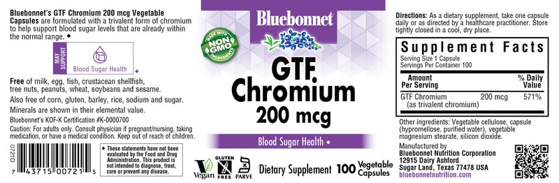 [Australia] - Bluebonnet Nutrition GTF Chromium 200 mcg, 100 Count 