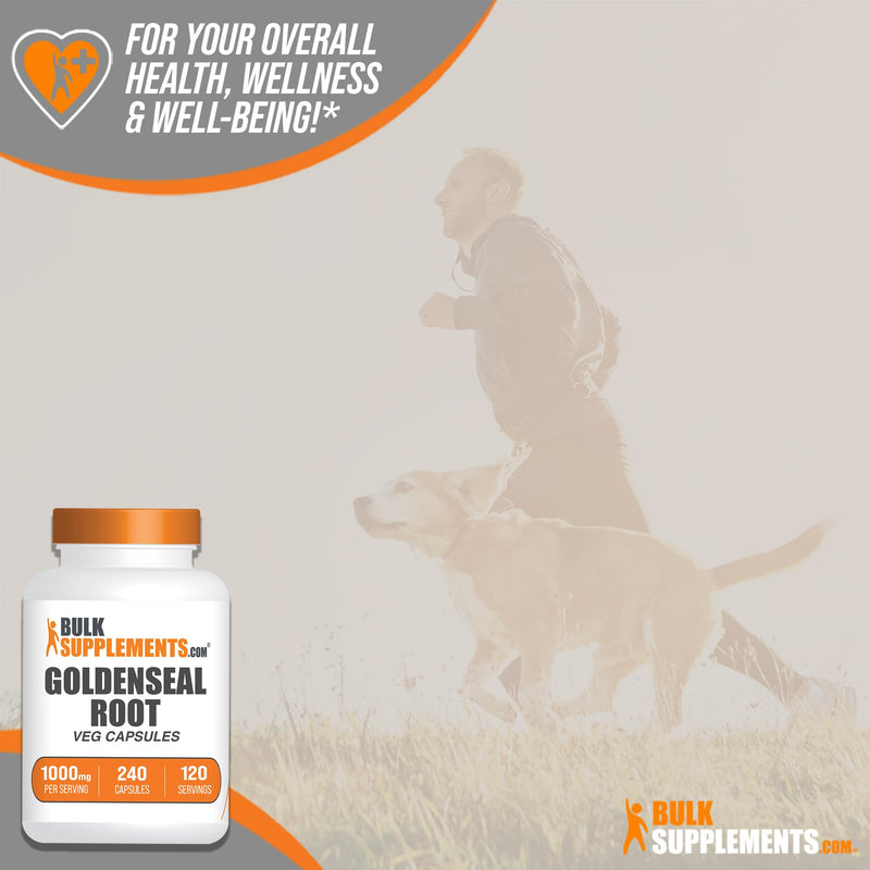 BulkSupplements.com Goldenseal Root Capsules - Herbal Supplement, Sourced from Golden Seal Root - Vegan & Gluten Free, 1 Capsule per Serving, 240 Veg Capsules (Pack of 1)