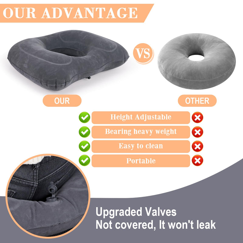 [Australia] - Inflatable Hemorrhoid Pillows, Donut Pillow for Tailbone Pain, Adjustable Inflatable Seat Cushion for Bed Sores, Postpartum Pregnancy, Car Seat, Airplane, 17.7'' x 15.4'' x 4.3''(Grey) 