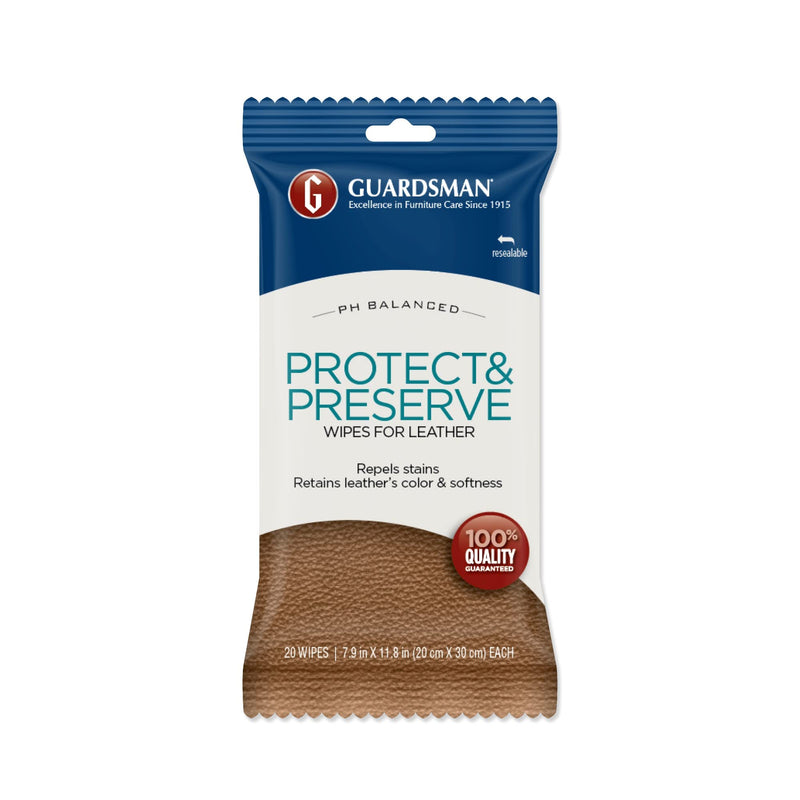 Guardsman Protect & Preserve Leather Protector for Leather Furniture & Car Interiors, Small Leather Goods and Leather Shoe Cleaner, Wipes 20 Count 20 Count (Pack of 1)