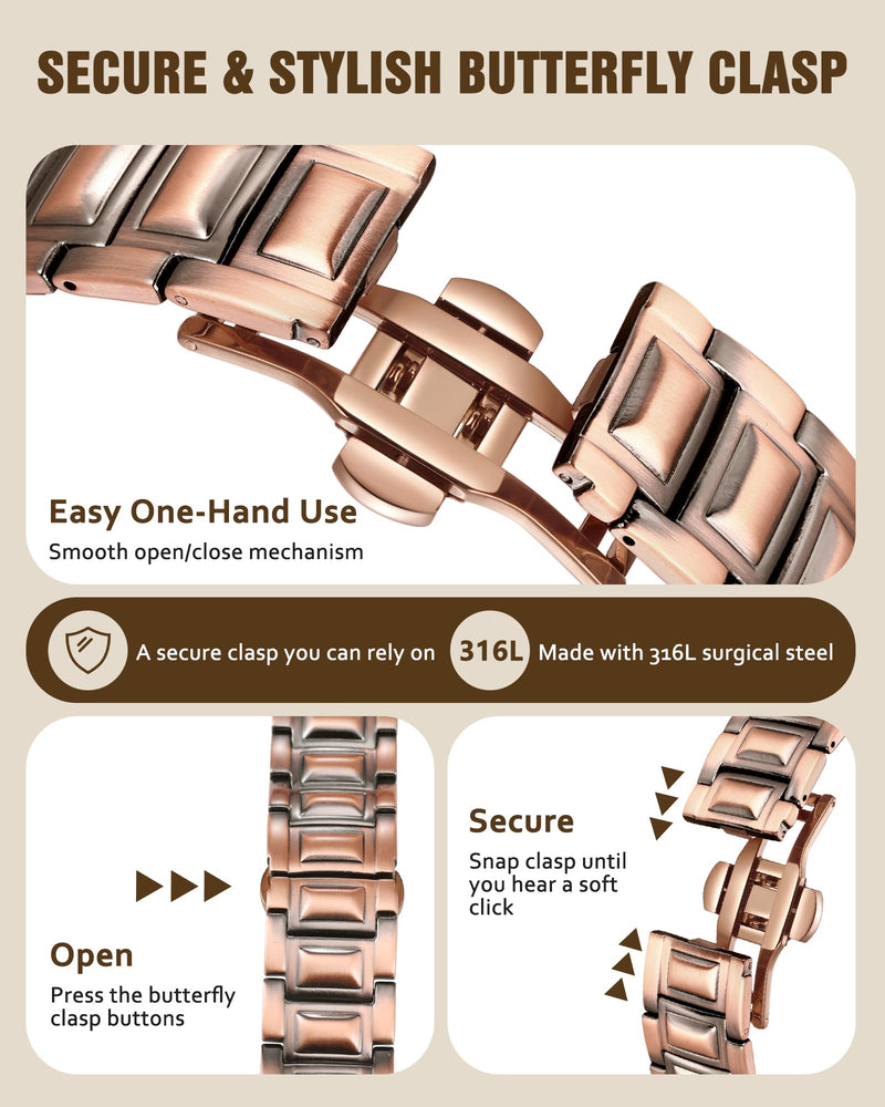 [Australia] - Jecanori Pure Copper Bracelet for Men, 5X Strength Magnetic Bracelets for Men with 5,000 Gauss Ellipses Magnets & Premium Butterfly Clasp Ridge 