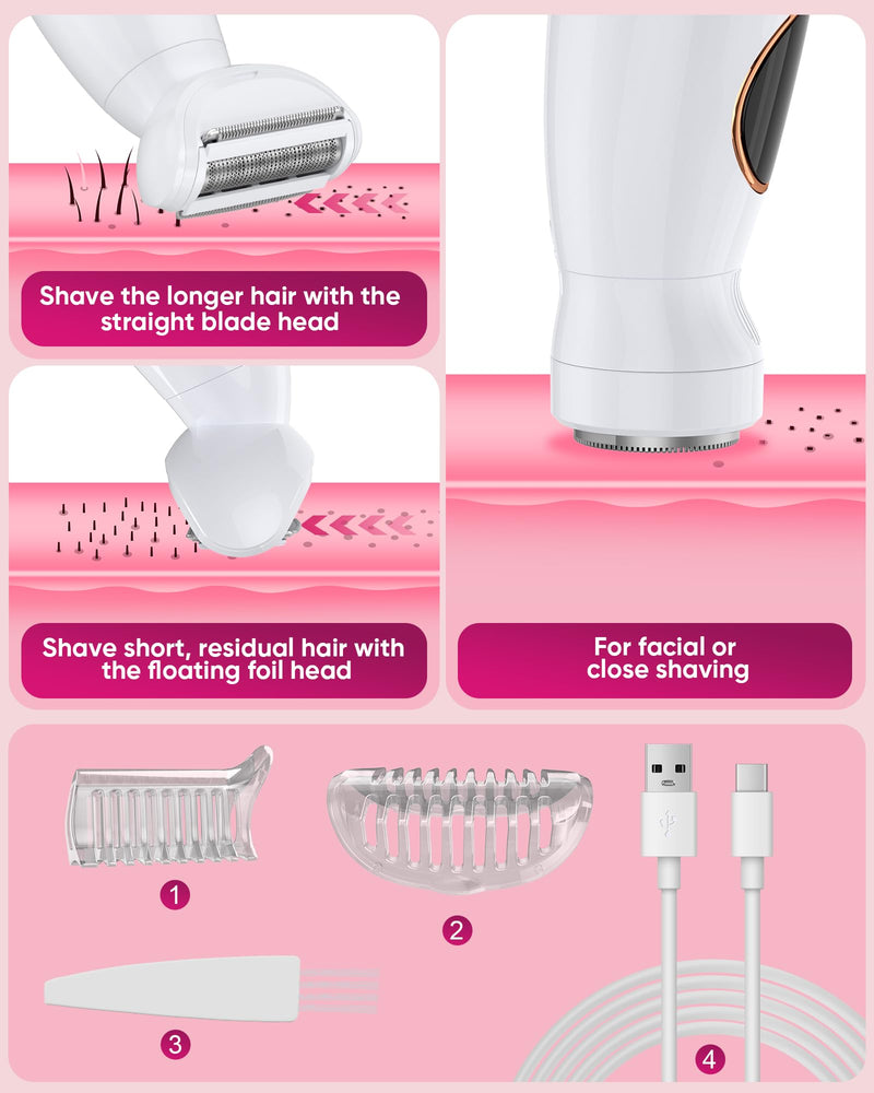 3 in 1 Bikini Trimmer for Women, Electric Razors for Women with Display, Painless Bikini Trimmer, USB Dock Charging, Electric Shaver for Woman,Shaver for Woman for Face, Body&Intimate,IPX7 Waterproof