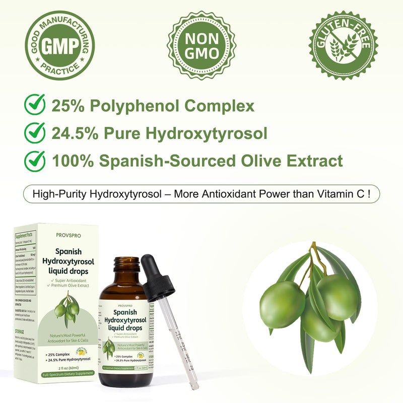 [Australia] - Hydroxytyrosol Liquid Drop, 100% Spanish Sourced Olive Fruit Extract, Super Antioxidant for Skin, Aging, Inflammation, Hydroxytyrosol Supplement, No Sugar, Alcohol Free, Olive Leaf Extract Alternative 