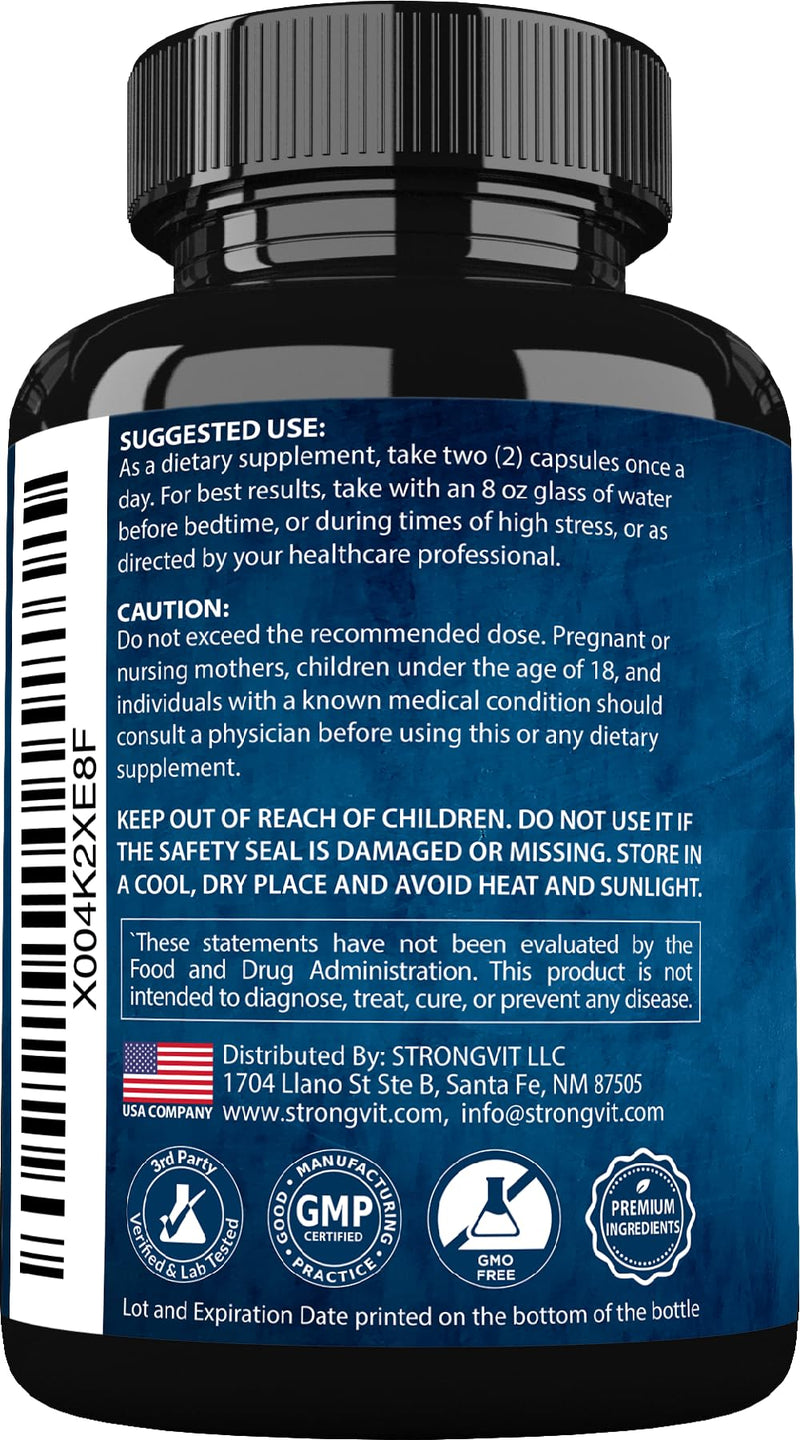 StrongVit Cortisol Supplements for Women and Men with Magnesium, Ashwagandha & L-Theanine. High Cortisol Reducer, Manager, Detox, Lower and Control. Sleep Support & Stress Relief, USA 60 Count (Pack of 1)