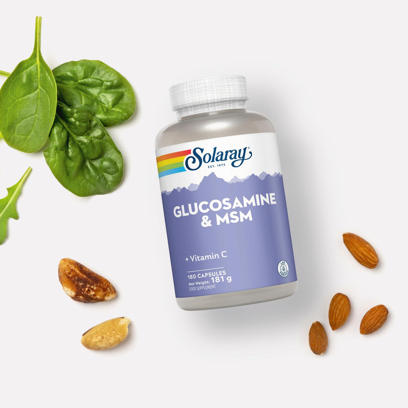 Solaray Glucosamine, MSM & Vitamin C – 180 Capsules – 3 Month Supply – Joint Complex for Men and Women with 500mg Glucosamine, 1000mg MSM & 50mg Vitamin C – Lab Verified