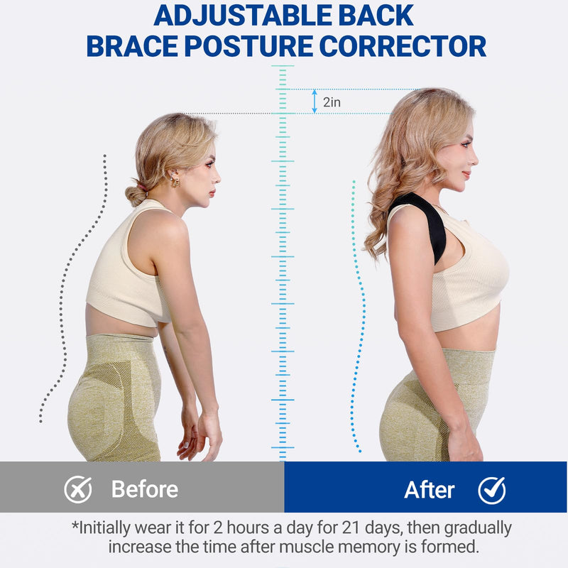 Posture Corrector for Women and Men, Adjustable Upper Back Brace, Spine Support Straightener, Neck, Shoulder, Back and Lumbar Pain Relief, Comfortable & Breathable Black 1