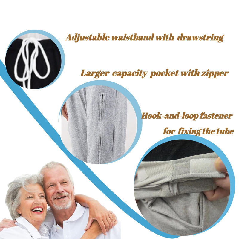 [Australia] - Catheter Leg Bag Pants, Urine Bag Holder Pants for Men/Women Large Black 