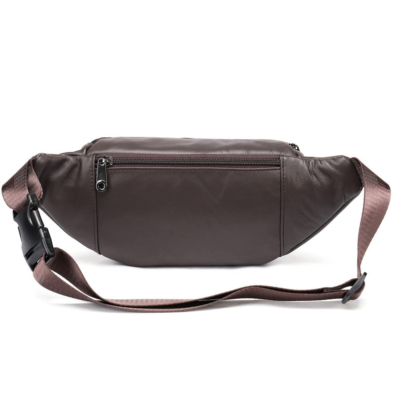 Genuine Leather Fanny Pack HandMade Durable cowhide Waist Bag Lots of Anti-theft zipper pocket Coffee