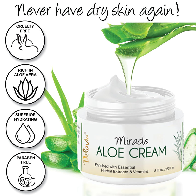 Deluvia Miracle Aloe Cream | Face & Body Moisturizer with Vitamin E & Organic Aloe Vera | Hydrating, Soothing for Dry Skin, Anti-Wrinkle, Acne Scars, Rosacea, Psoriasis, Eczema - 2 Pack | Hydrating for Dry, Itchy Skin, Problem Skin, Anti-Wrinkle, Sooth...