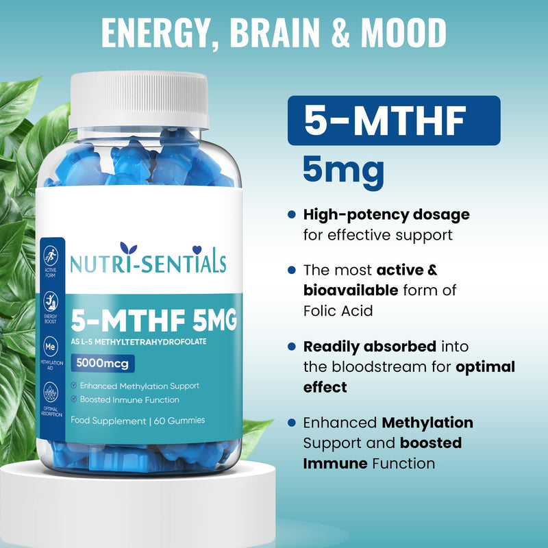 L-5 Methyl Folate Supplement- 5000mcg Active Form Folic Acid Gummies for Optimal Absorption- High Strength Folic Acid - Activated Methylfolate Supplement- 60 Gummies