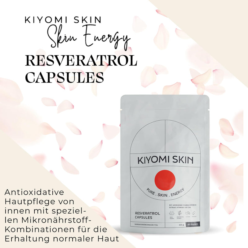 [Australia] - KIYOMI SKIN Energy Resveratrol Capsules - 60 Capsules - Dietary Supplement for All Skin Types, Radiant Complexion, Antioxidant Protection - Vegan, Hypoallergenic, Gluten and Lactose Free 