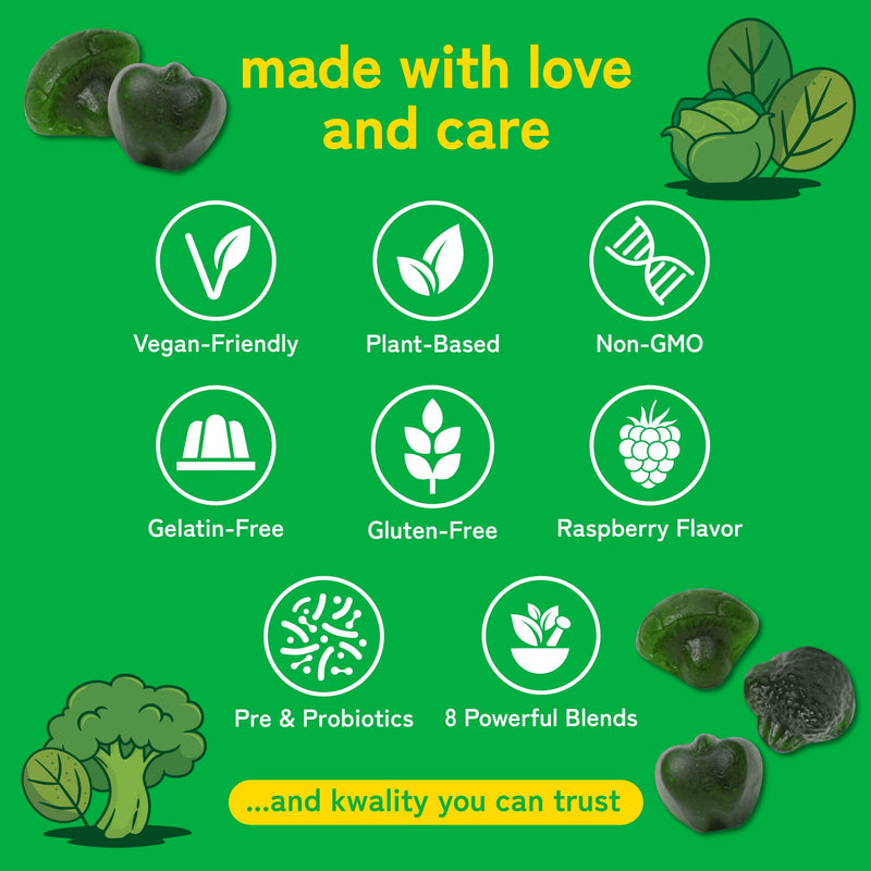 [Australia] - Daily Super Greens Gummies to Boost Energy | with Moringa, Spirulina, Chlorella, Veggies & More | Includes 8 Blends | for Women and Men | Vegan, Non-GMO Supplement | 60 Count 
