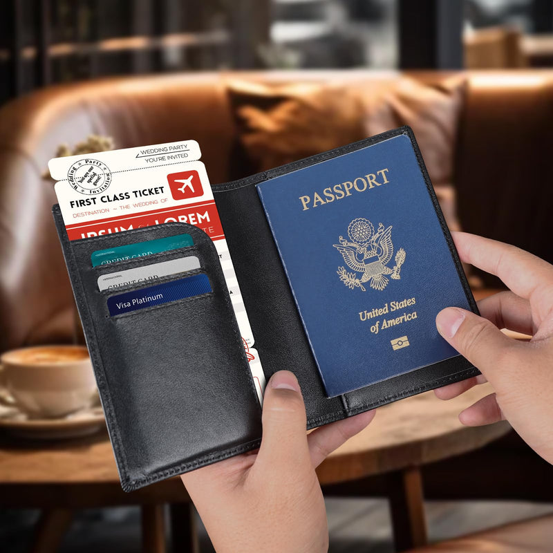 Polare Slim RFID Blocking Leather Passport Holder Travel Bifold Wallet For Men (Black with AirTag Holder) Black with AirTag Holder