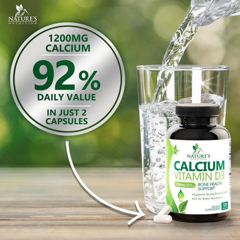 [Australia] - Calcium 1200 mg Plus Vitamin D3, Bone Health & Immune Support - Nature's Calcium Supplement with Extra Strength Vitamin D for Extra Strength Carbonate Absorption Dietary Supplement - 120 Tablets 120 Count (Pack of 1) 