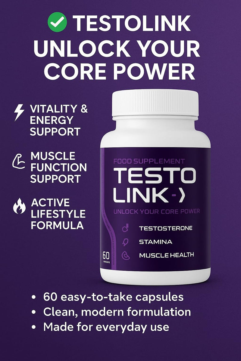 Testo Link - Advanced Formula - Unlock Your core Power - All Natural - Vegan Men's Vitality Complex - Natural Ingredients - 60 Capsules