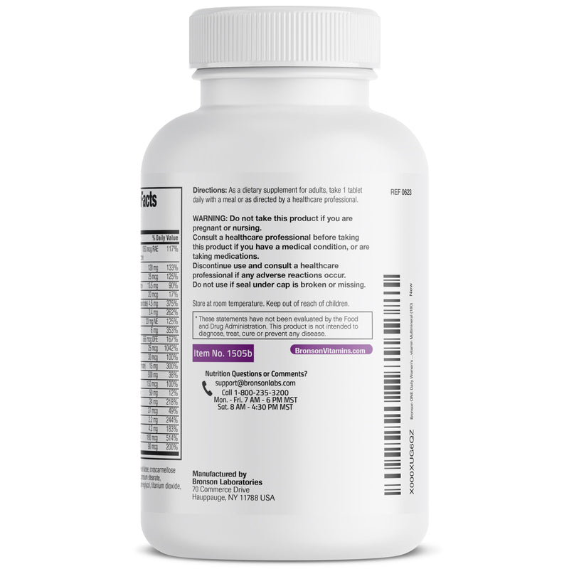 Bronson ONE Daily Women 50+ Complete Multivitamin Multimineral, 180 Tablets | Once-Daily, Targeted Nutrition For Active Women Over 50, Non-GMO, Gluten-Free, Soy-Free 180 Count (Pack of 1)