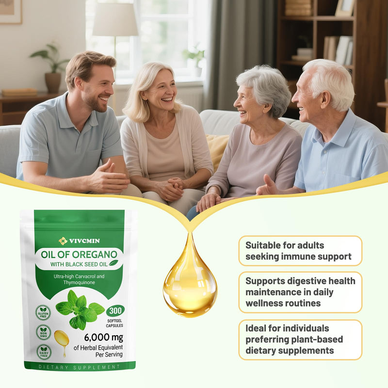 [Australia] - Oil of Oregano Capsules - Oregano Oil with Black Seed Oil, Contain Carvacrol & Thymoquinone, Digestive and Antioxidant Support, Smells Robust - Spicy and Subtly Bitter, 300 Softgels - 150 Days Supply 