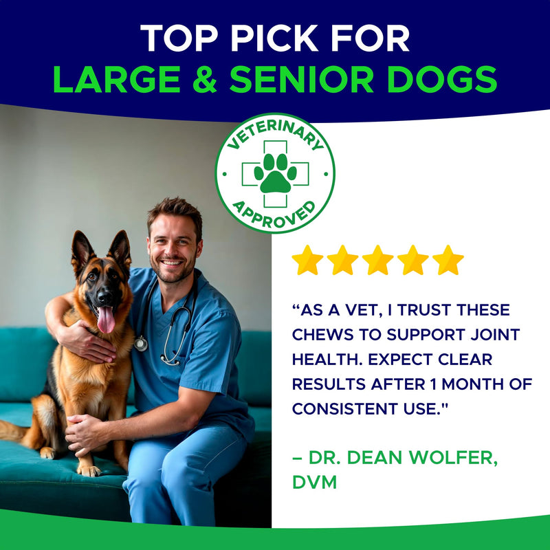 Glucosamine for Dogs Hip & Joint Supplement - Chondroitin, Omega-3, MSM - Joint Health & Pain Relief - Senior & Large Dogs - Made in USA - 120 Mobility Chews 120 Glucosamine Treats - PawsPlanet Australia
