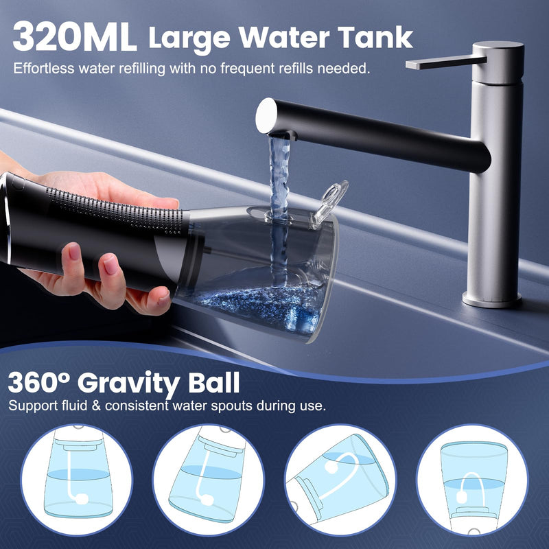 [Australia] - Water Flosser for Teeth Cleaning and Flossing, 5 Modes Rechargeable Cordless Oral Irrigator 320ml Water Tank Teeth Cleaner, IPX7 Waterproof Portable Electric Dentel Flossers for Home and Travel,Black Black 