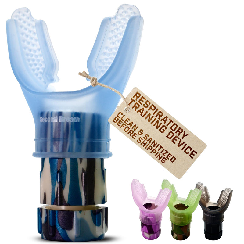 [Australia] - Second Breath Respiratory Trainer | Made with High Grade Silicone | Premium Lung Exerciser in Four Exotic Colors | Breathe Easier with Stronger Lungs | Portable & Easy to Clean (Blue Camo) Blue Camo 